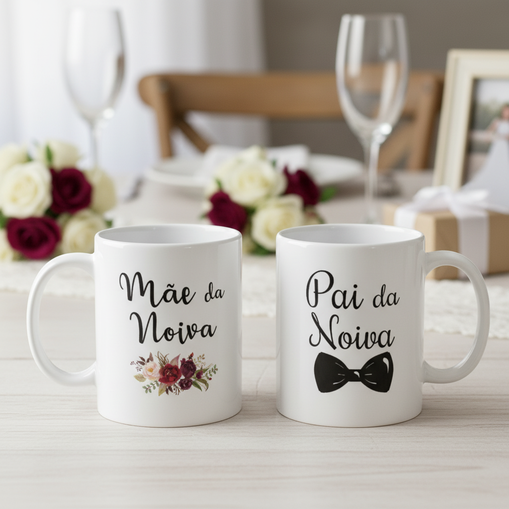 Kit Presente 2 Canecas Personalizadas Pai e Mãe do Noiva - Casamento (Mãe e Pai da Noiva)