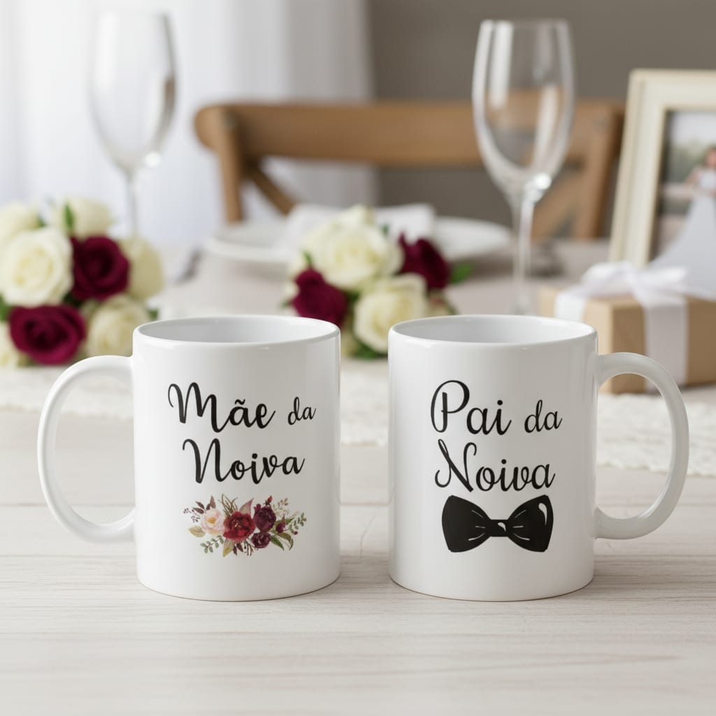 Kit Presente 2 Canecas Personalizadas Pai e Mãe do Noiva - Casamento (Mãe e Pai da Noiva)
