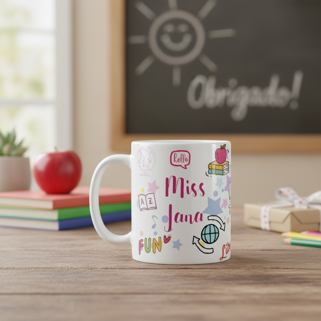 Caneca Personalizada para Miss Teacher Professora de Inglês