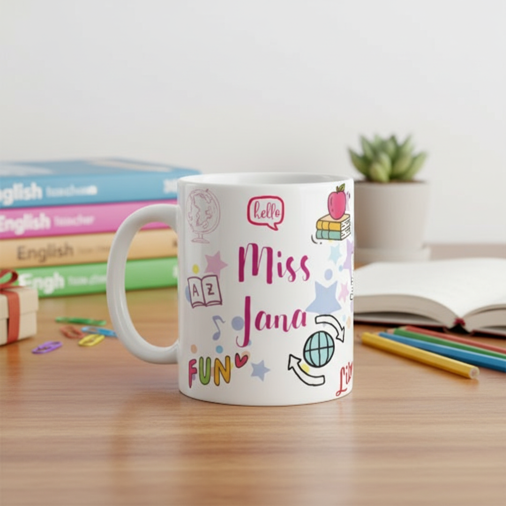 Caneca Personalizada para Miss Teacher Professora de Inglês - Dia dos Professores (Professora de Inglês)