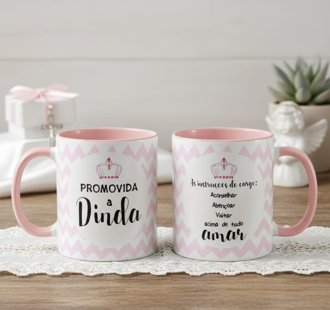 Caneca Personalizada Presente Batismo Dinda Pronta Entrega - Batizado (Madrinha)