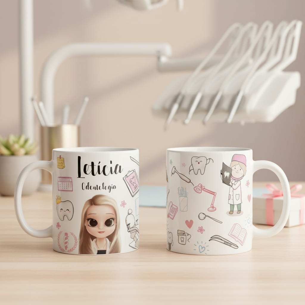 Caneca Personalizada Presente Odontologia com Avatar - Profissões (Dentista)