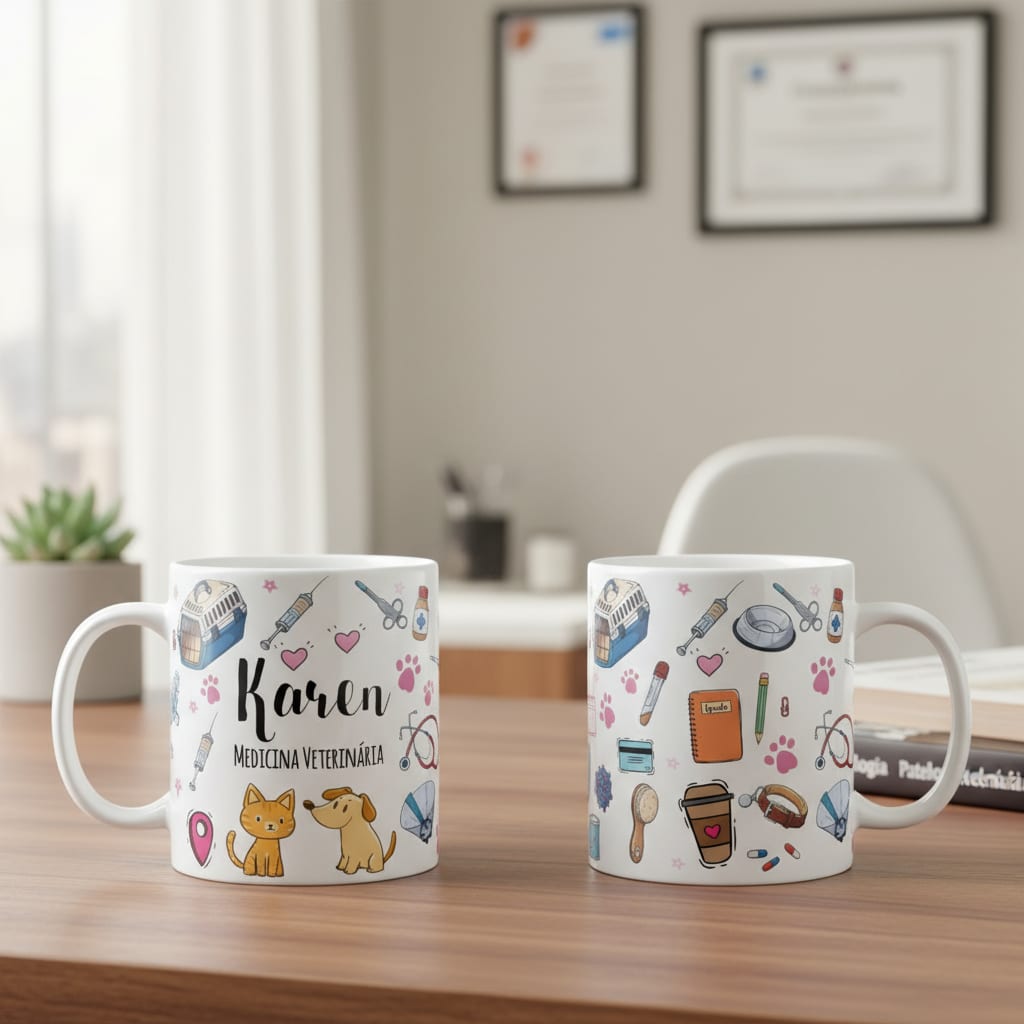 Caneca Medicina Veterinária Com Nome - Profissões (Veterinário(a))