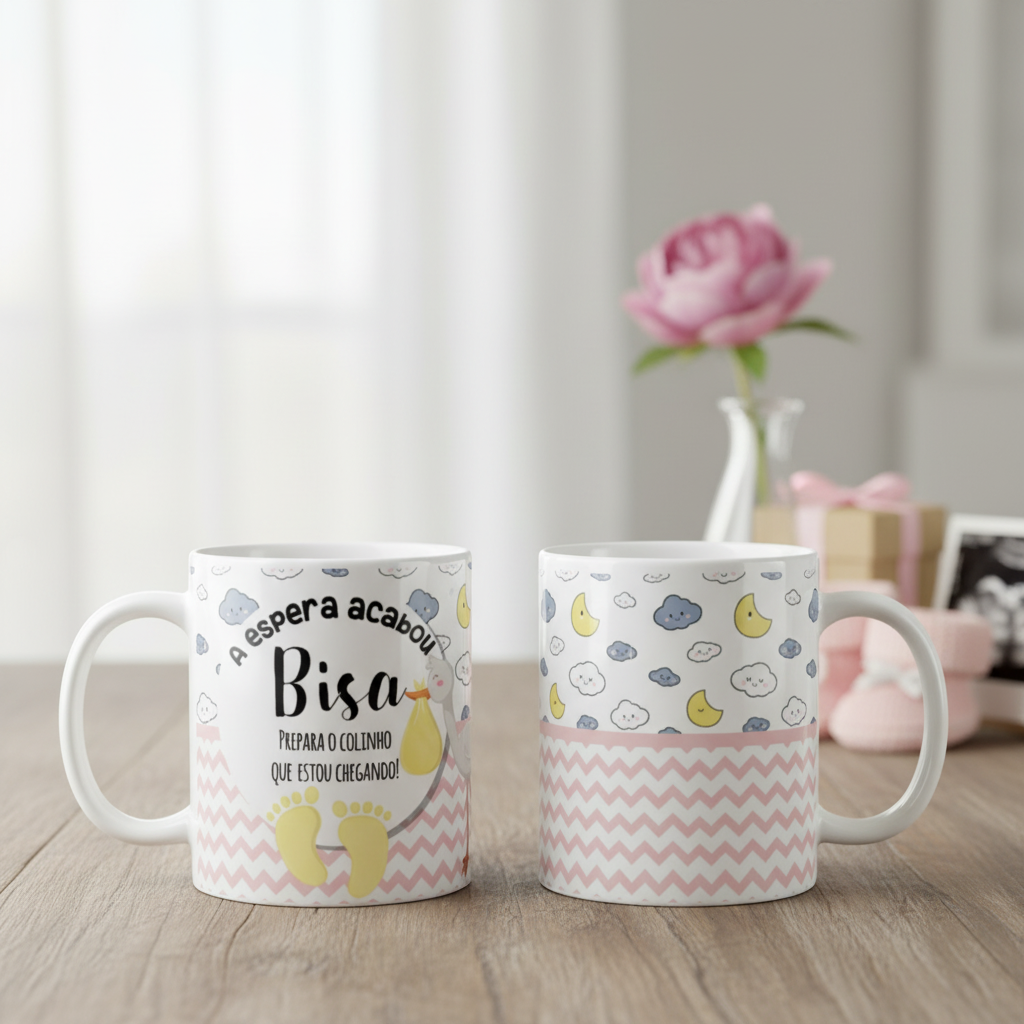 Caneca Gravidez Presente Bisavó Bisa Prepara o Colinho - Anúncio de Gravidez (Bisavó)