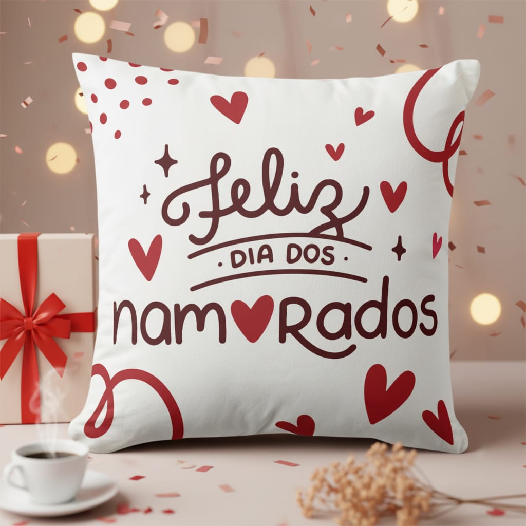Almofada Decorativa Presente com Corações Dia dos Namorados - Outros (Casal)