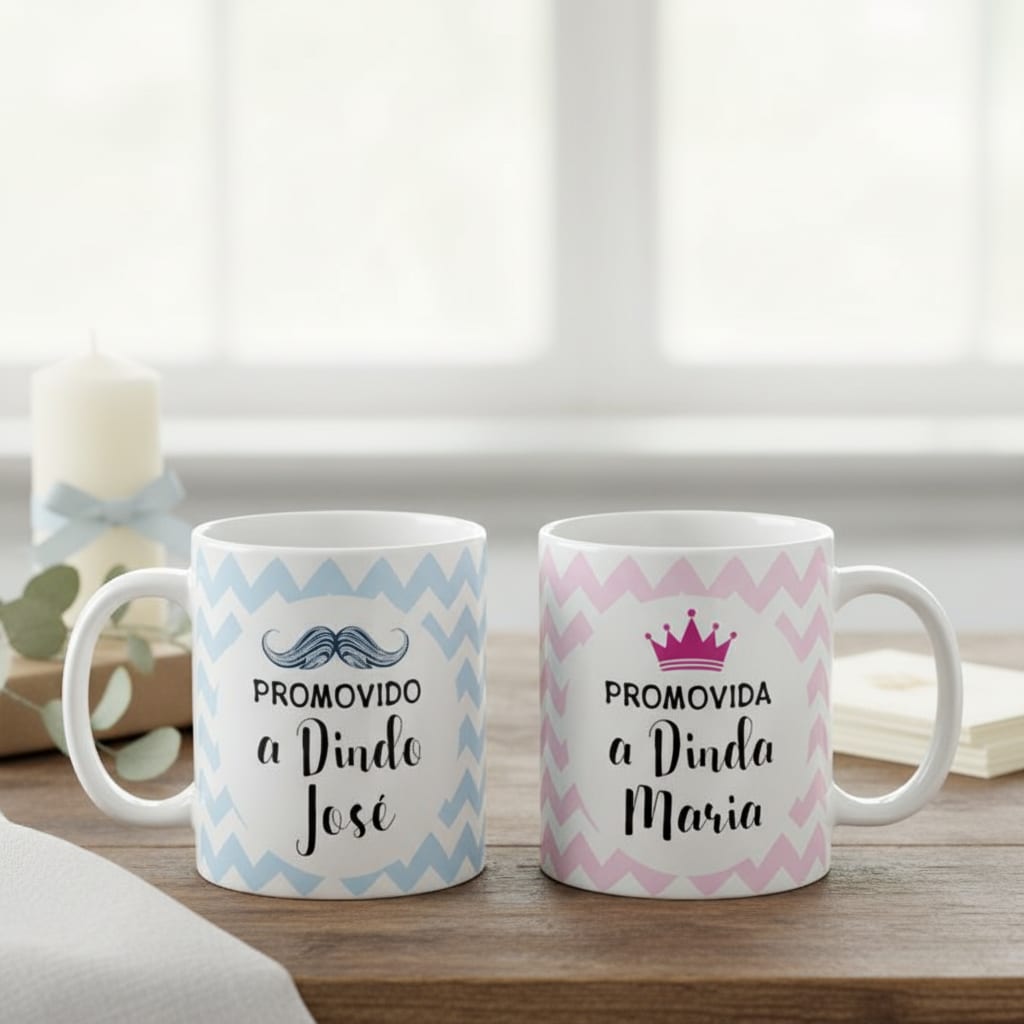 Kit 2 Canecas Personalizada com Nomes Dindo e Dinda Batizado - Batizado (Padrinho e Madrinha)
