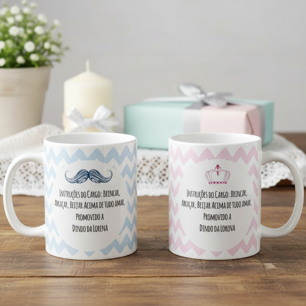 Kit 2 Canecas Personalizada com Nomes Dindo e Dinda Batizado
