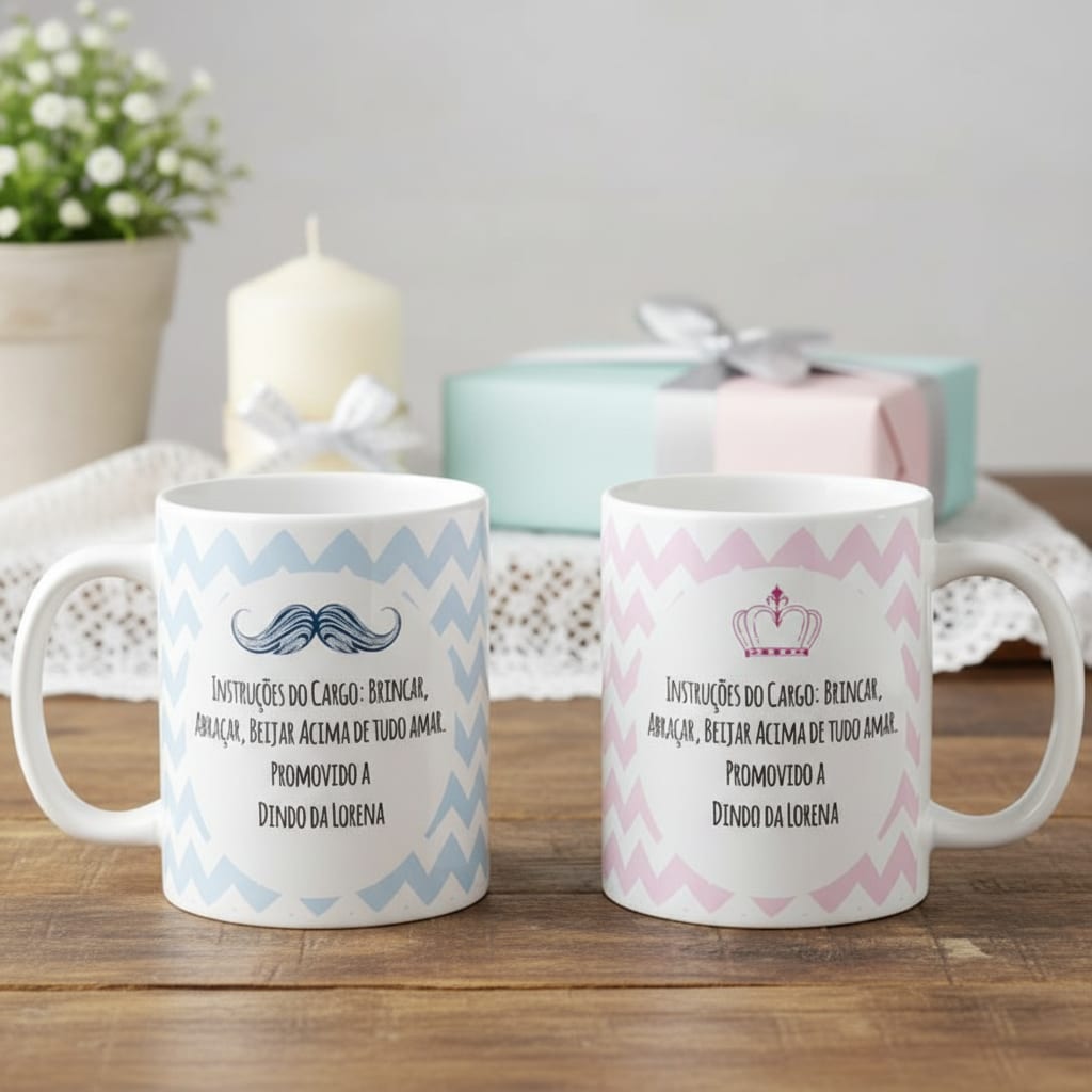 Kit 2 Canecas Personalizada com Nomes Dindo e Dinda Batizado