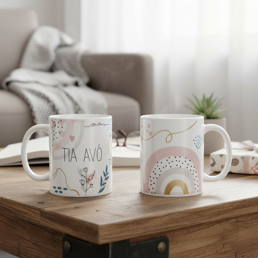 Caneca Feminina Minimalista Presente de Aniversário Tia Avó - Família (Avó/Avô)