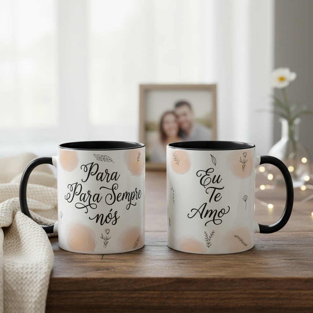 Caneca Casal com Frase Para Sempre Nós - Dia dos Namorados - Preta - Outros (Casal)