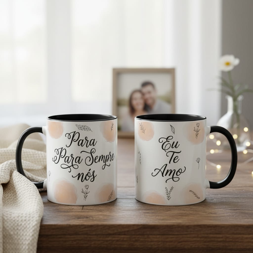 Caneca Casal com Frase Para Sempre Nós - Dia dos Namorados - Preta - Outros (Casal)