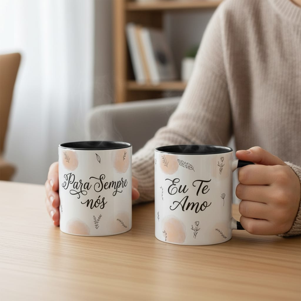 Caneca Casal com Frase Para Sempre Nós - Dia dos Namorados - Preta