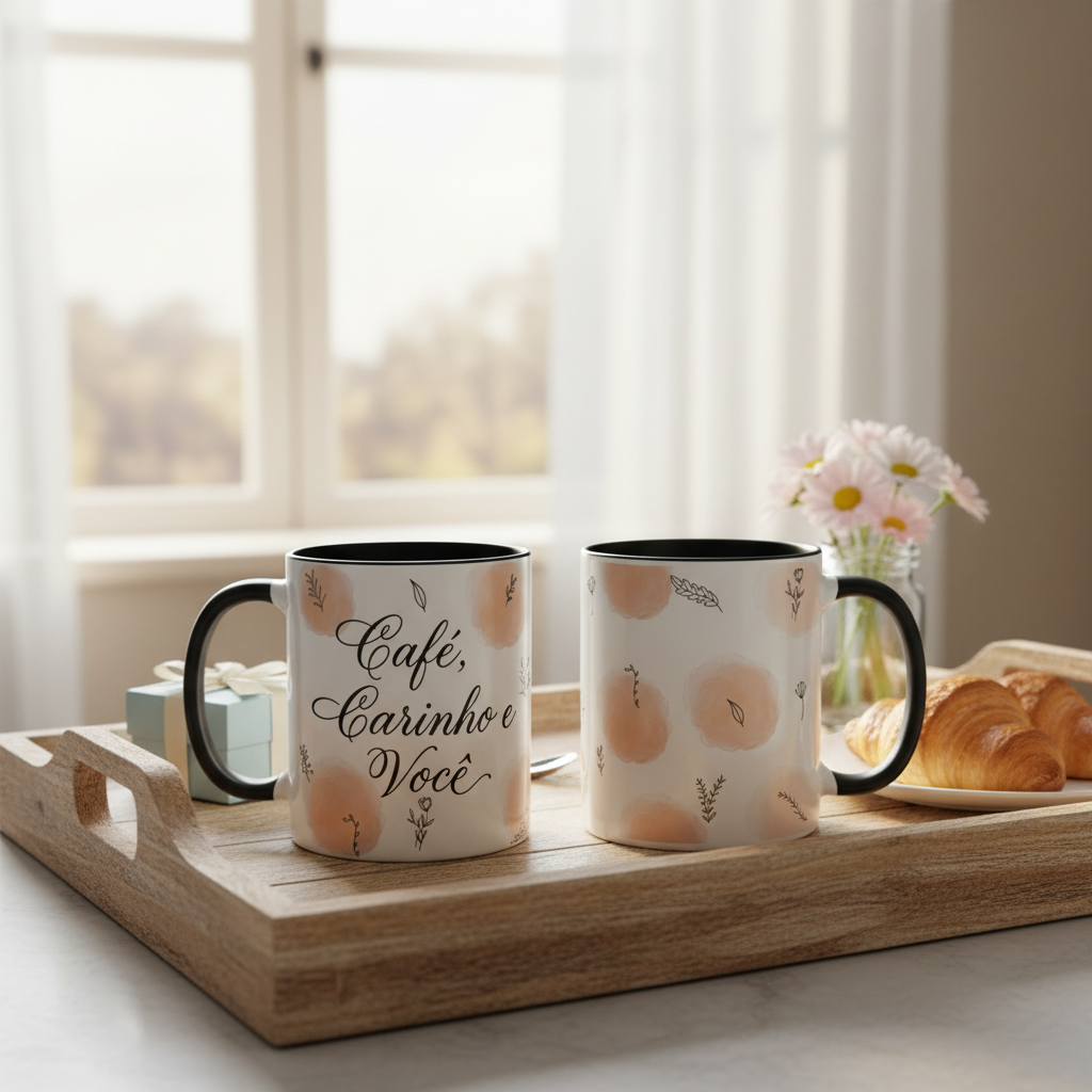 Caneca Café Carinho e Você - Preta - Outros (Casal)