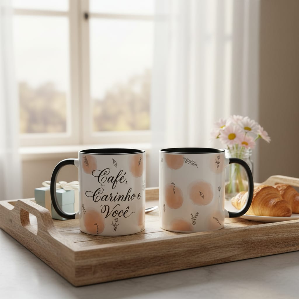 Caneca Café Carinho e Você - Preta - Outros (Casal)