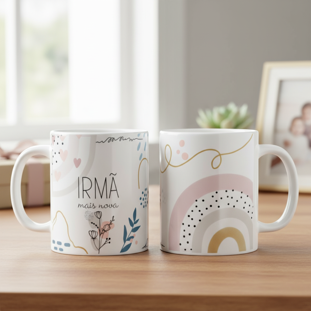 Caneca Feminina Minimalista Presente Especial Irmã Mais Nova - Família (Irmã)