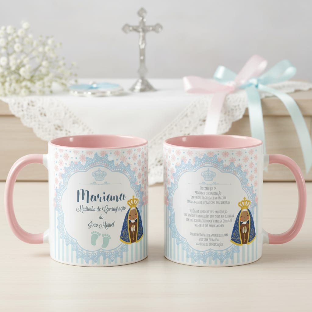 Caneca Batizado Presente Madrinha De Consagração Com Nomes - Batizado (Madrinha de Consagração)