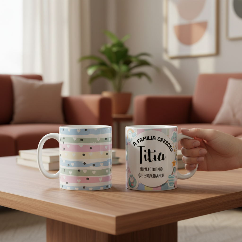 Caneca Presente Gravidez para Tia Titia Familia Cresceu