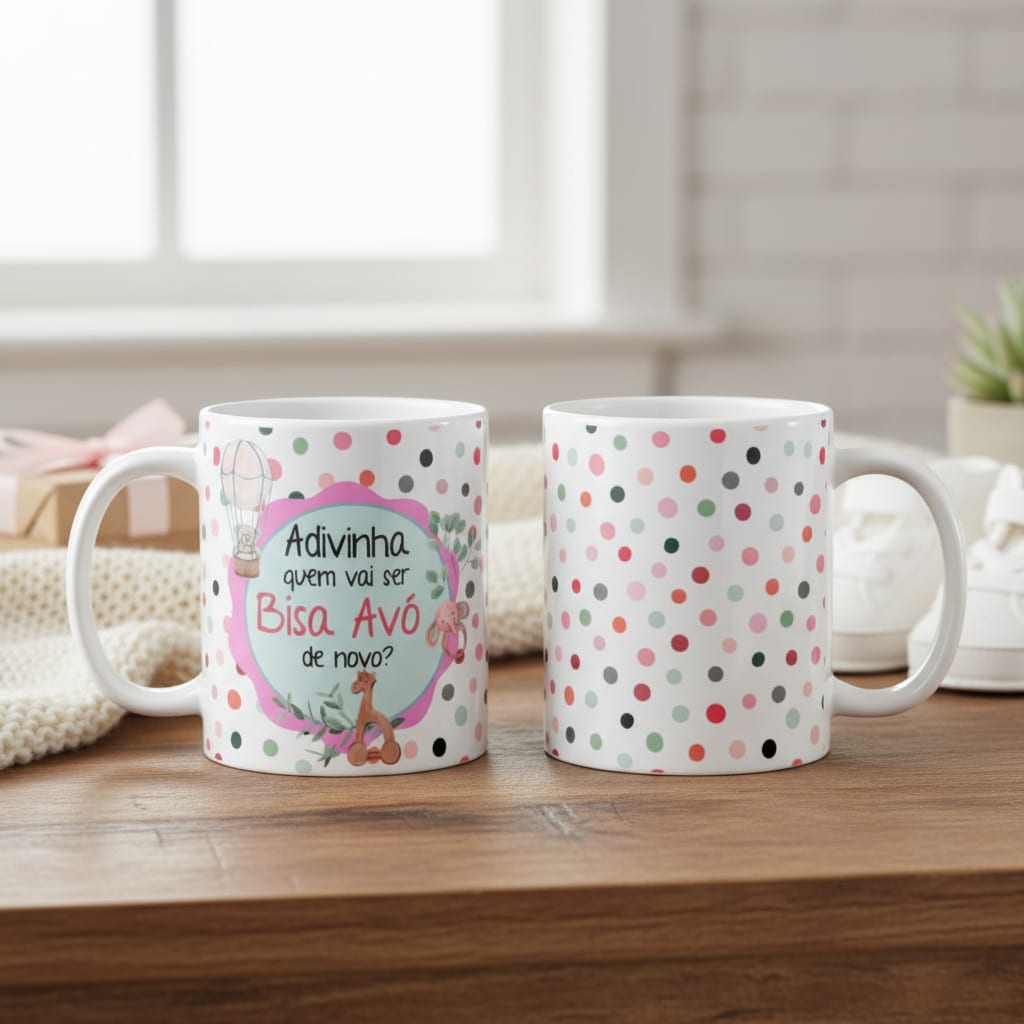 Caneca Anúncio de Gravidez Adivinha Vai Ser Bisa Avó de Novo - Anúncio de Gravidez (Avós)