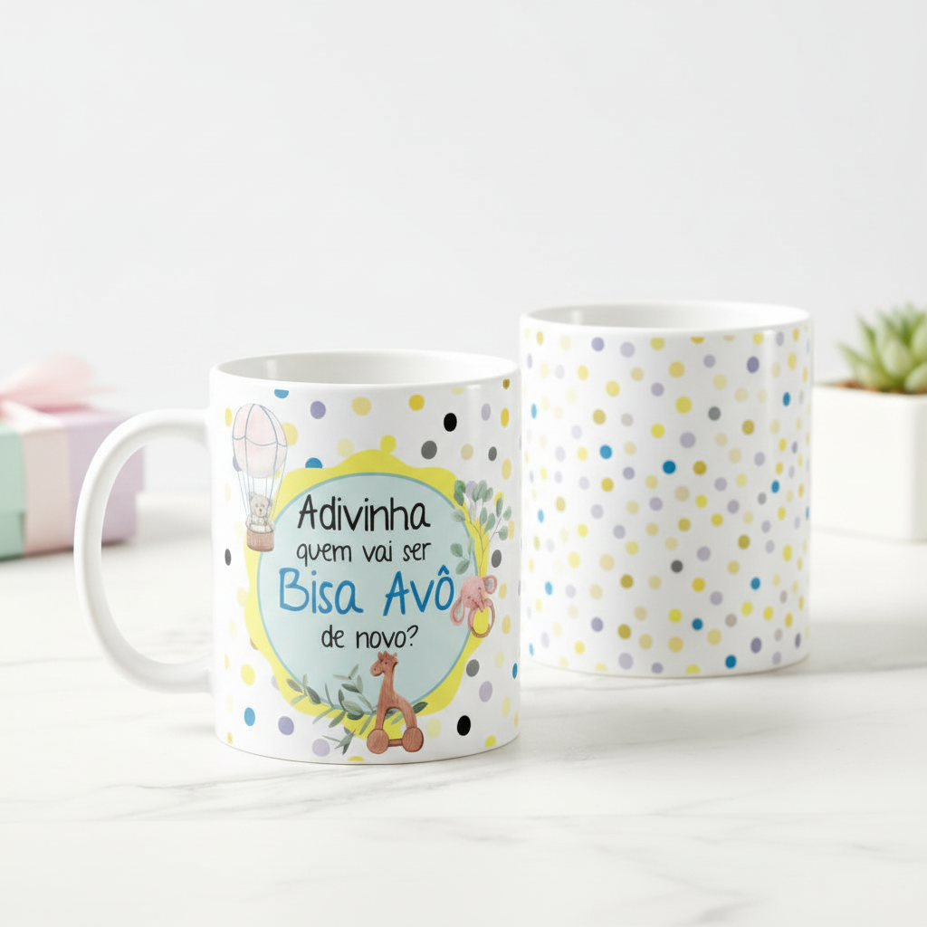 Caneca Presente Revelação Gravidez Vai Ser Bisavô de Novo - Anúncio de Gravidez (Bisavô)