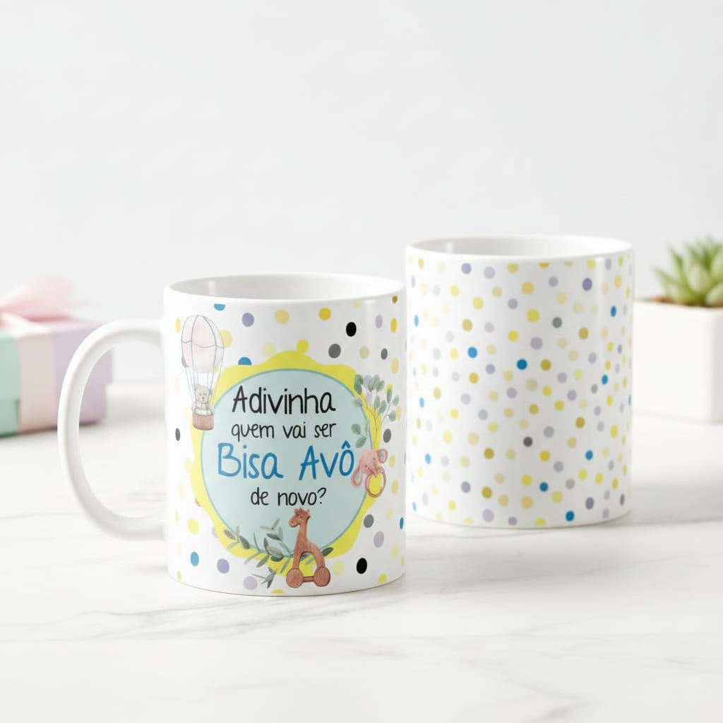 Caneca Presente Revelação Gravidez Vai Ser Bisavô de Novo - Anúncio de Gravidez (Bisavô)