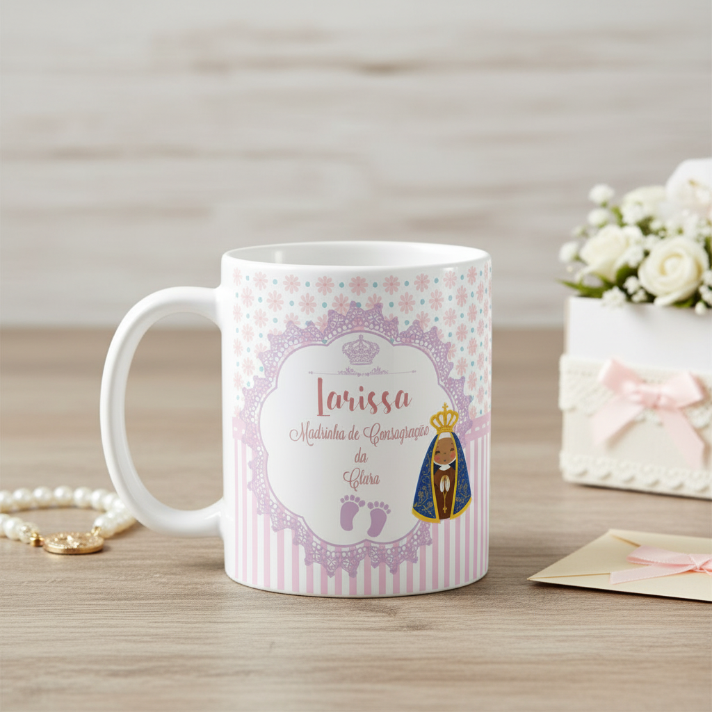 Caneca Presente Especial Batizado Madrinha de Consagração