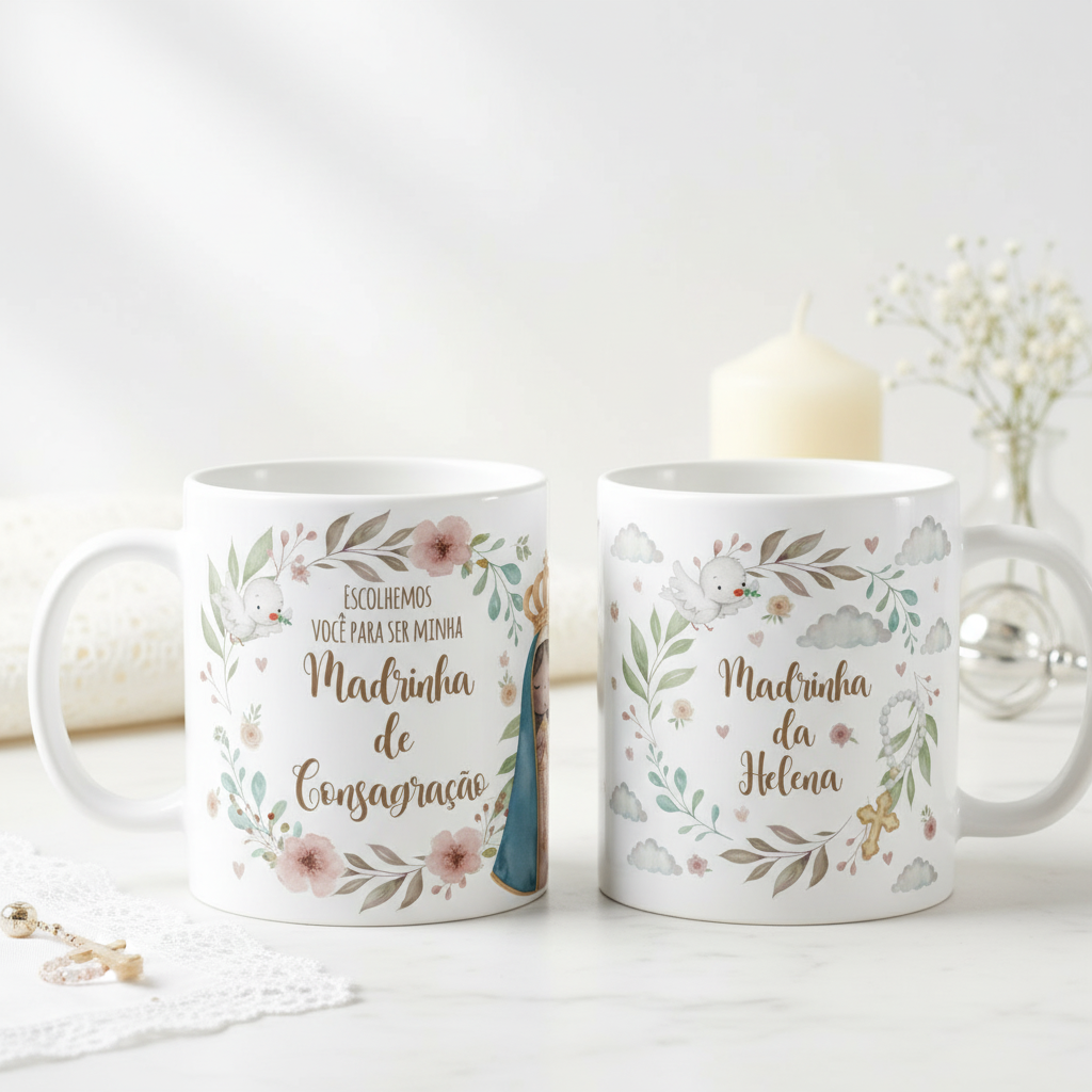 Caneca Madrinha de Consagração Presente Batizado com Nome - Batizado (Madrinha de Consagração)
