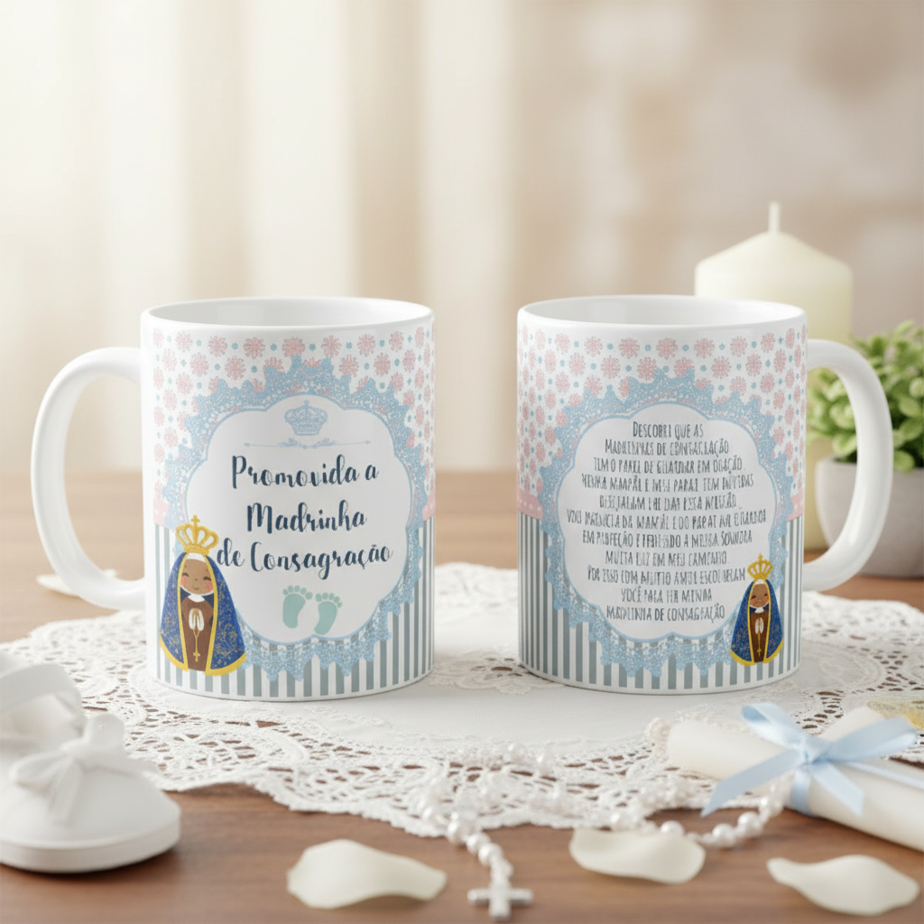 Caneca Presente Madrinha de Consagração Pronta Entrega - Batizado (Madrinha de Consagração)