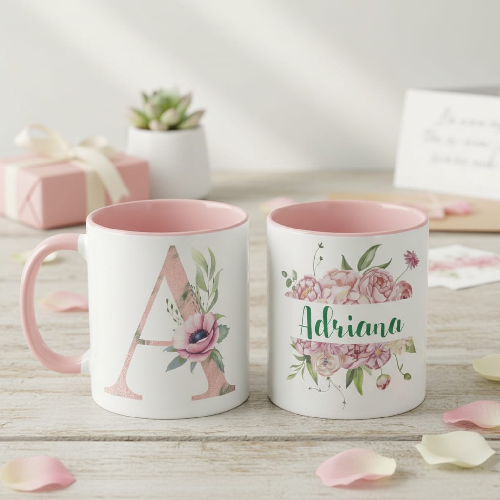 Caneca Feminina Personalizada com Nome e Inicial A - Outros (Inicial A letra feminina delicada)