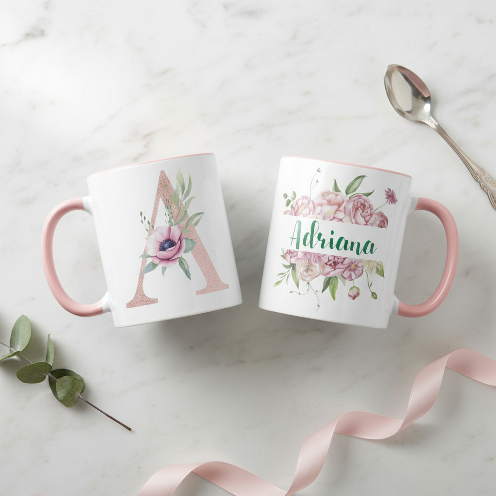 Caneca Feminina Personalizada com Nome e Inicial A