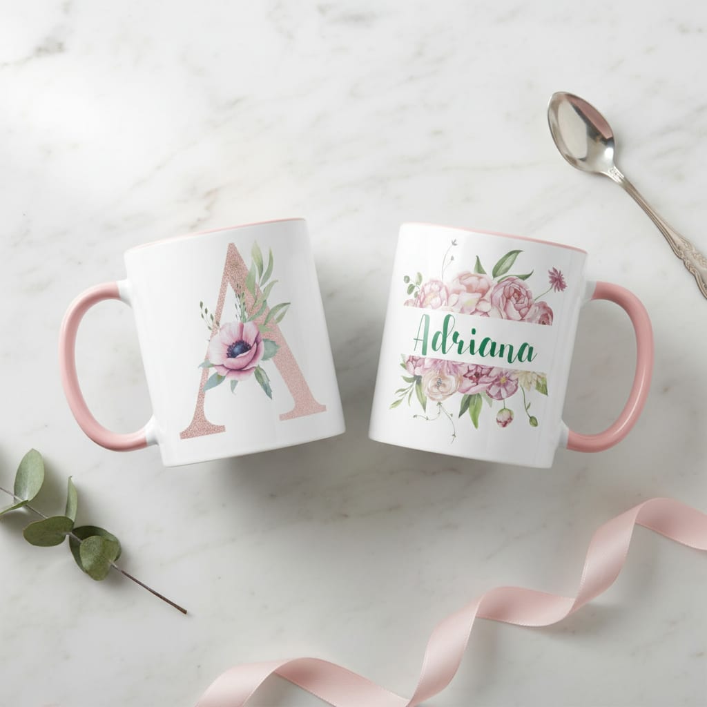 Caneca Feminina Personalizada com Nome e Inicial A