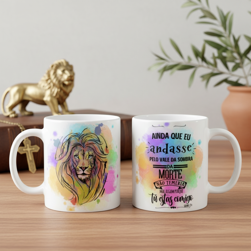 Caneca Evangélica Jesus Leão De Judá Yeshua Salmo 23:4 - Outros (Leão de Judá)