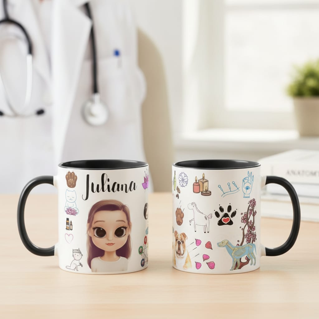 Caneca Acupuntura Animal Personalizada com Avatar e Nome - Profissões (Médico(a))