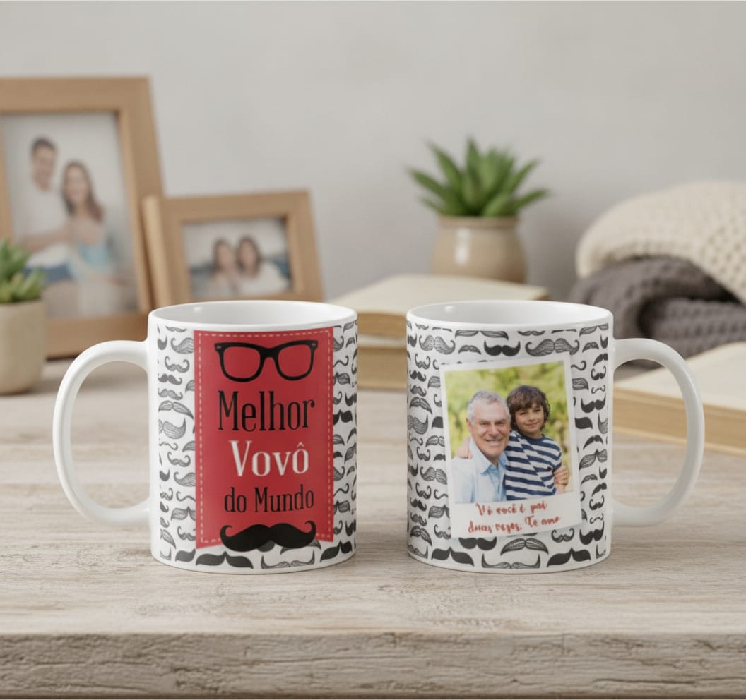 Caneca Vovô Café com Amor e Alegria Presente Perfeito - Família (Vovô/Avô)