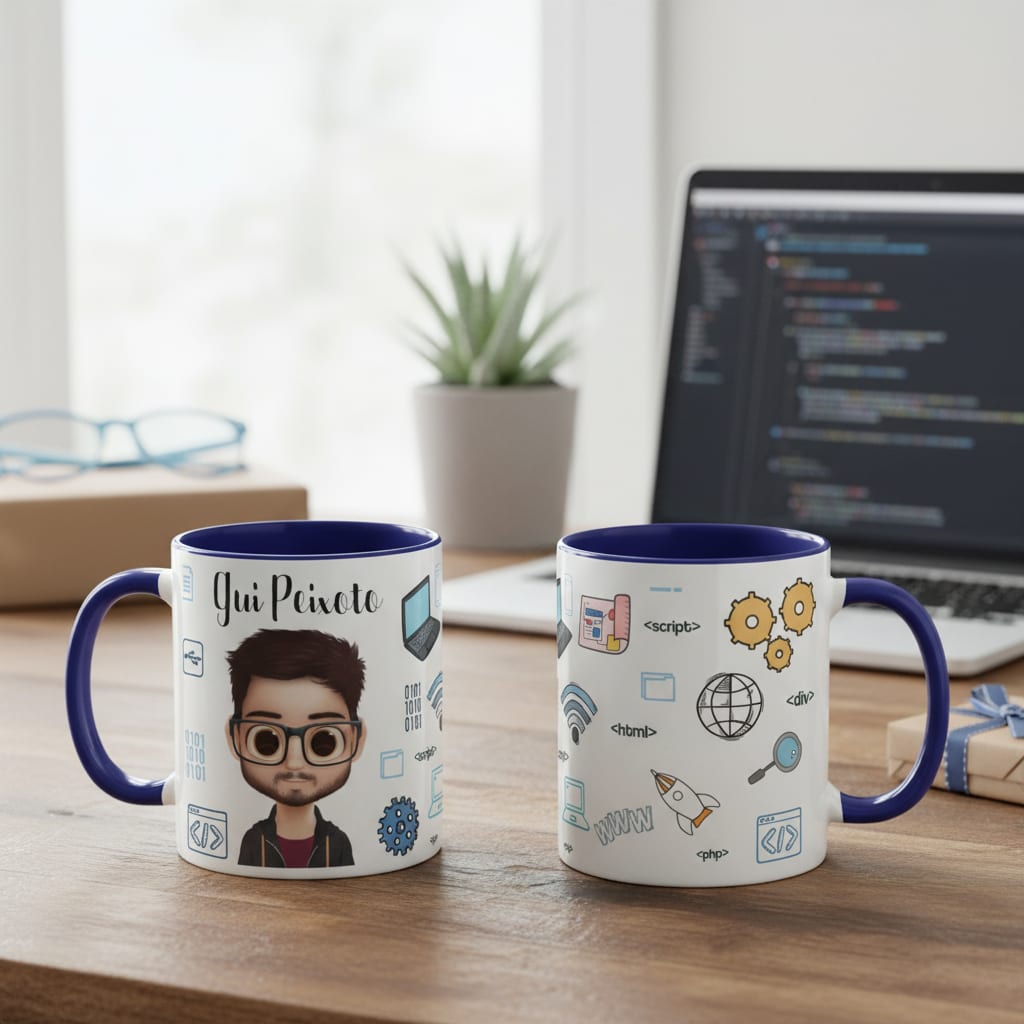 Caneca Azul Tecnologia Ti Com Avatar E Nome Personalizado - Profissões (Tecnologia)