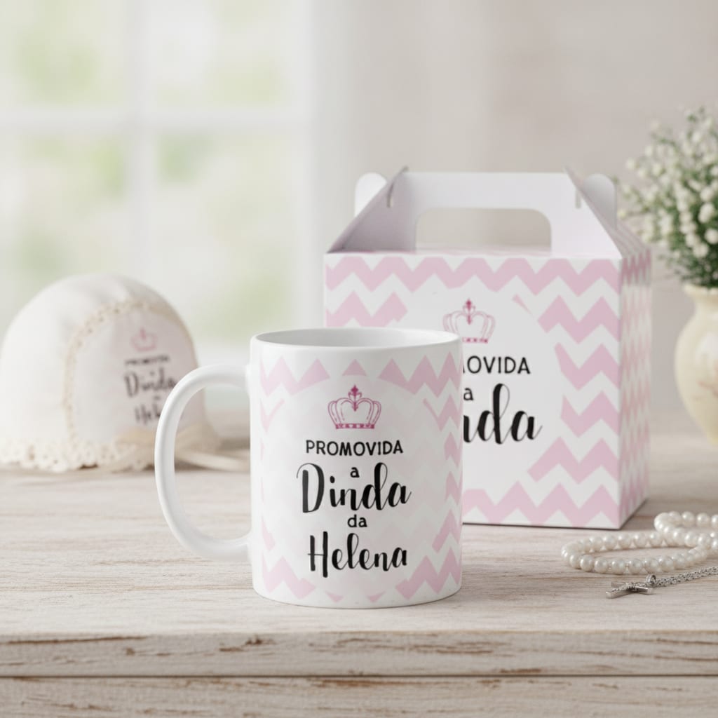 Caneca Batizado Batismo Madrinha Promovida a Dinda com Nomes - Batizado (Madrinha)