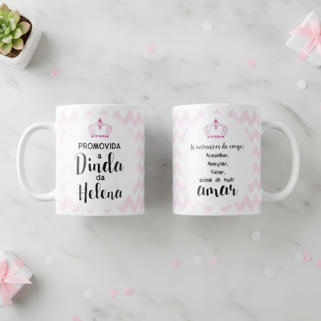Caneca Batizado Batismo Madrinha Promovida a Dinda com Nomes