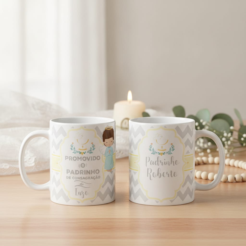 Caneca Batizado Lembrança Padrinho Consagração Convite Anjo - Batizado (Padrinho)