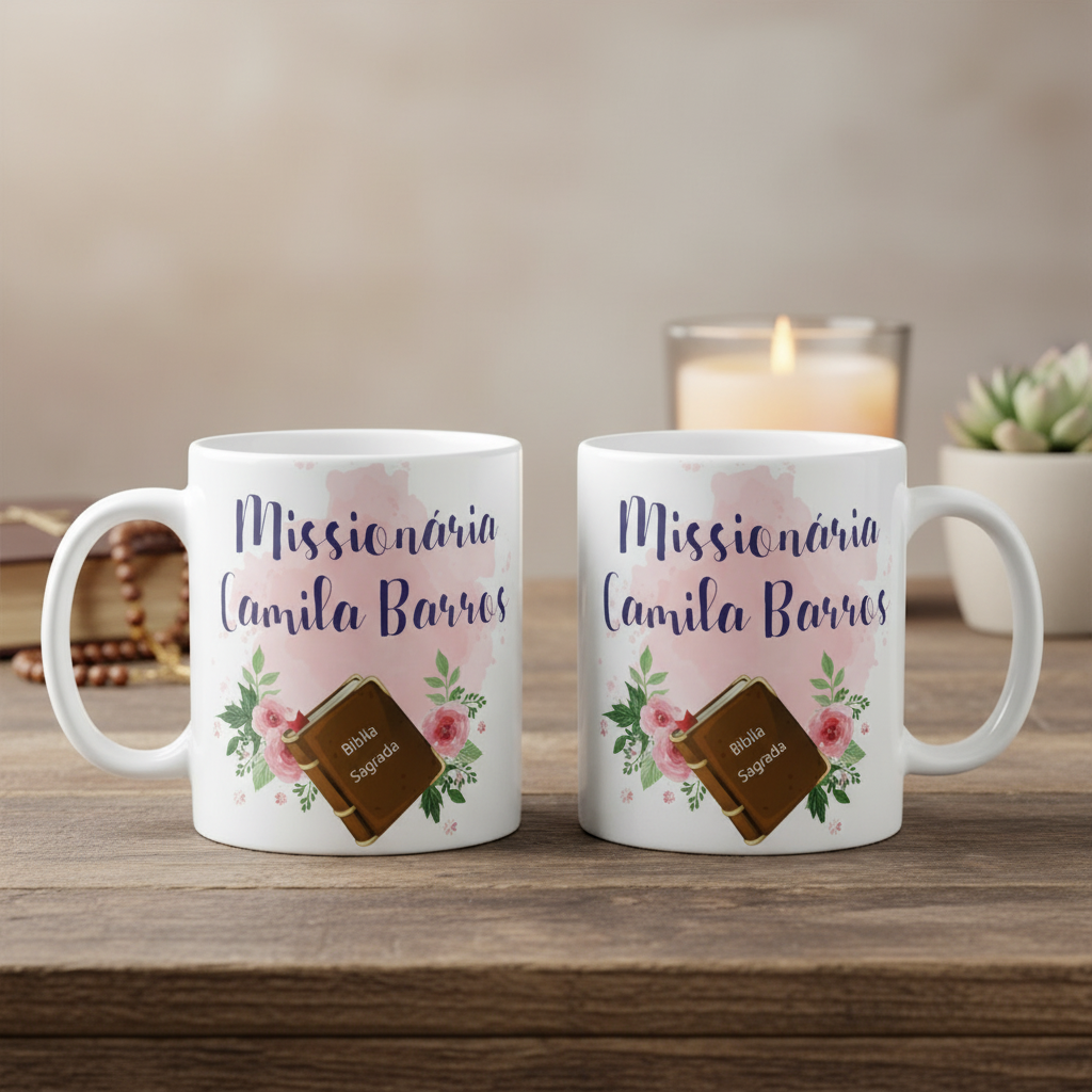Caneca Biblica Presente com Nome e Biblia para Mulher - Religioso (Cristã)