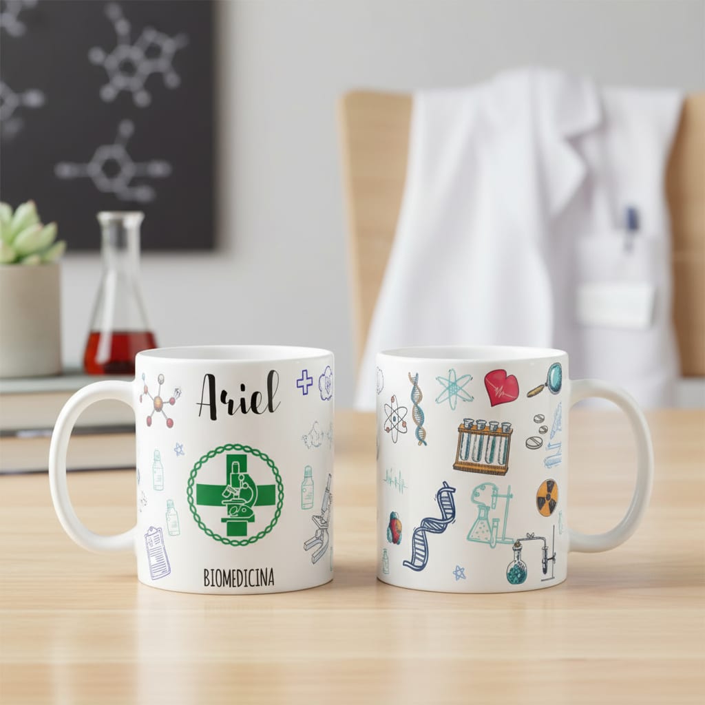 Caneca Biomedicina Presente Criativo Biomédica com Nome - Profissões (Biomedico(a))