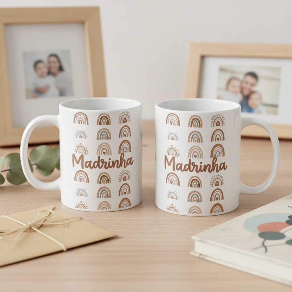 Caneca Madrinha Boho Presente Pronta Entrega Família Branca - Família (Madrinha)