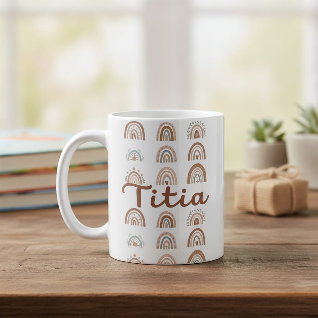 Caneca Tia Presente Família Boho Cerâmica Pronta Entrega Dia das Mães - Família (Tia)