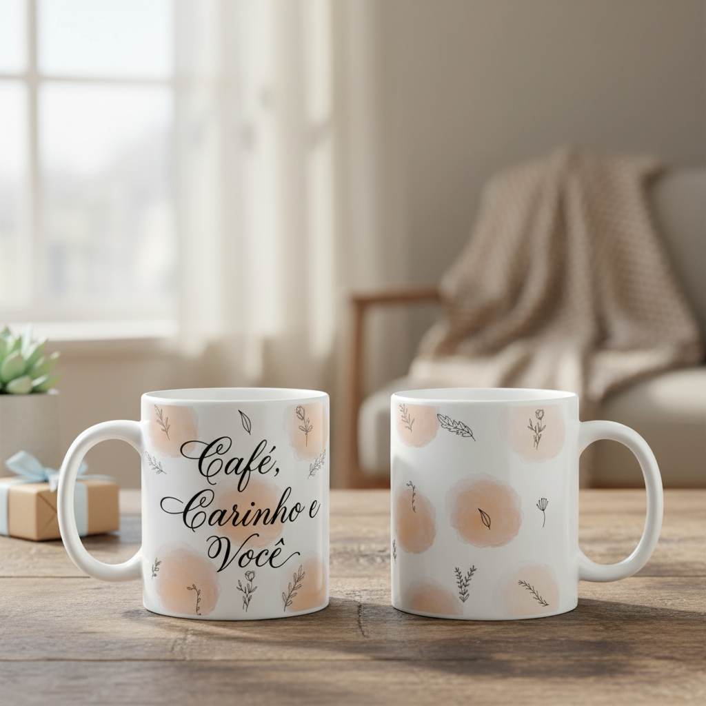 Caneca Café Carinho e Você - Branca - Outros (Casal)