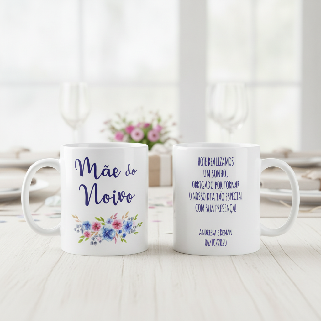 Caneca Casamento Azul Presente Convite Familia Mãe do Noivo - Casamento (Mãe do Noivo)