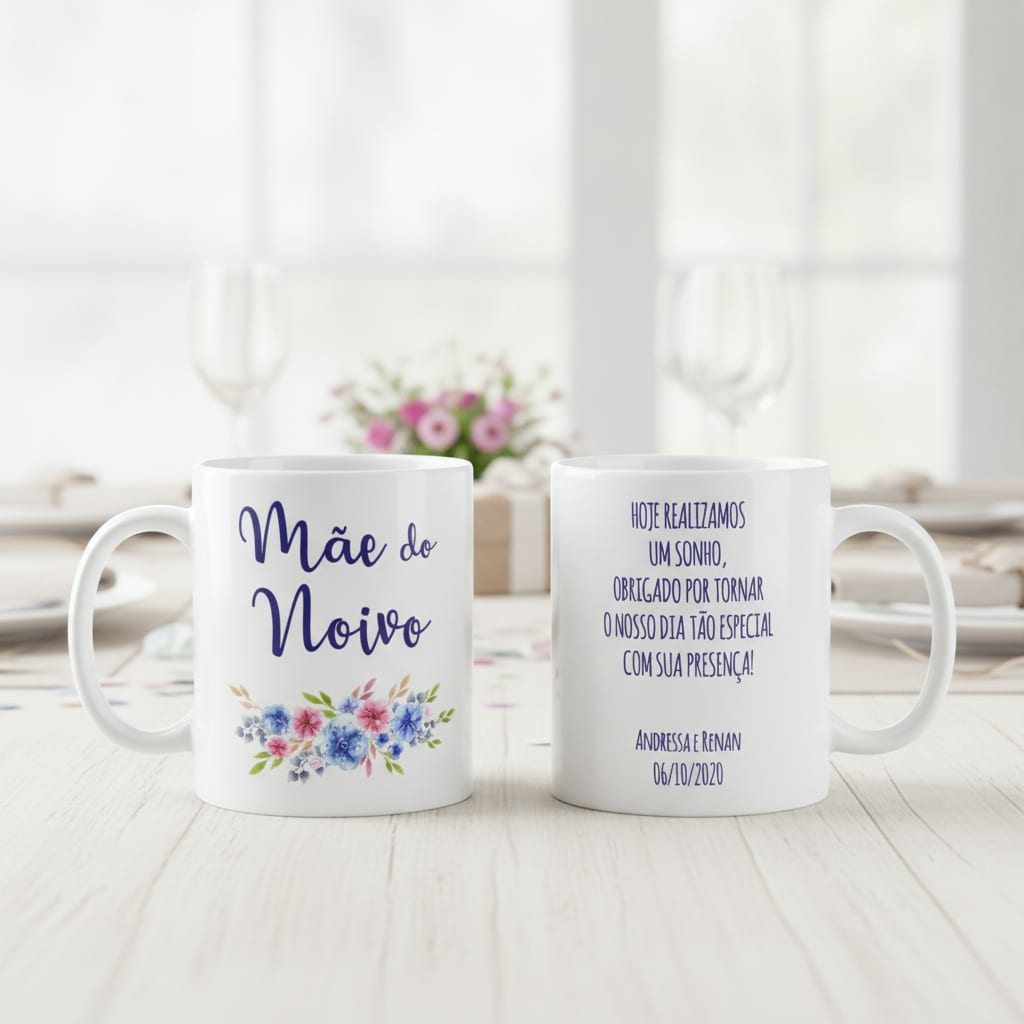 Caneca Casamento Azul Presente Convite Familia Mãe do Noivo - Casamento (Mãe do Noivo)