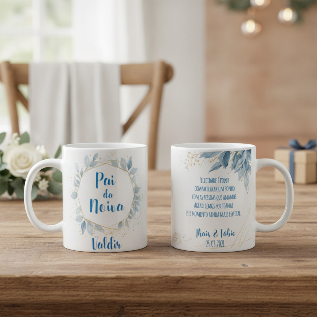 Caneca Casamento Azul Presente Familia Lembrança Pai Noiva - Casamento (Noiva)