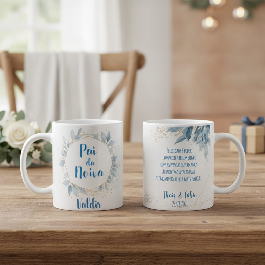 Caneca Casamento Azul Presente Familia Lembrança Pai Noiva - Casamento (Noiva)