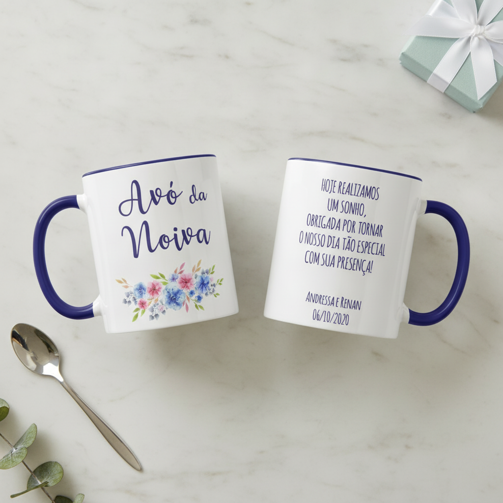 Caneca Casamento Azul Presente Familia Madrinha Avó Mãe - Casamento (Avó)