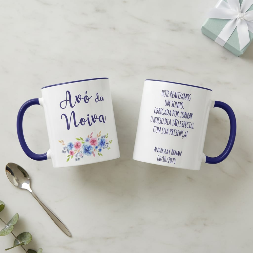 Caneca Casamento Azul Presente Familia Madrinha Avó Mãe - Casamento (Avó)