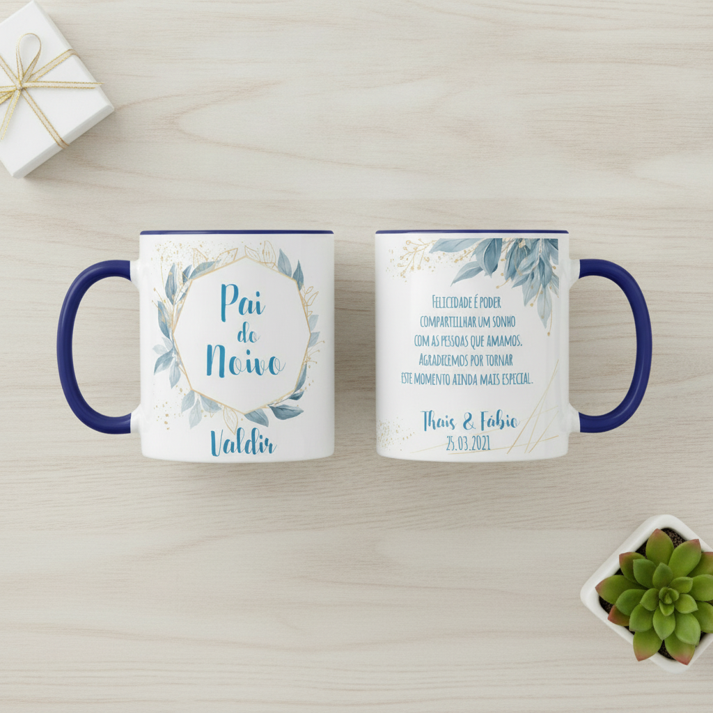 Caneca Casamento Azul Presente Pai Noivos Lembrança Familia - Casamento (Pai)