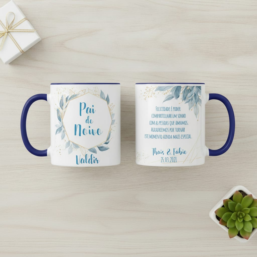 Caneca Casamento Azul Presente Pai Noivos Lembrança Familia - Casamento (Pai)